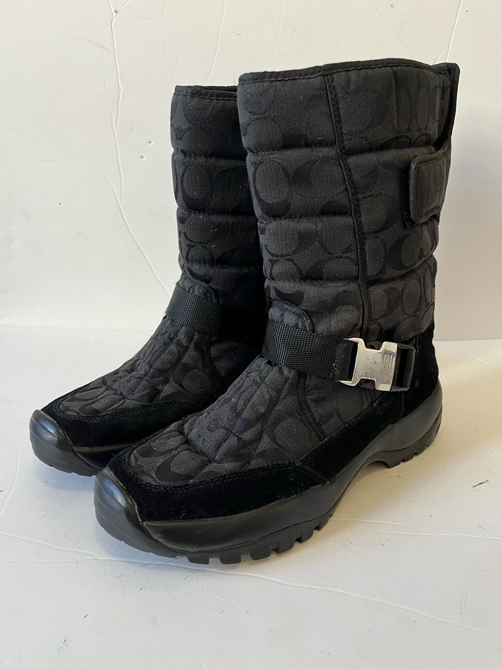 Coach Sharron Black Quilted Signature buckle Snow winter Boots size 10B